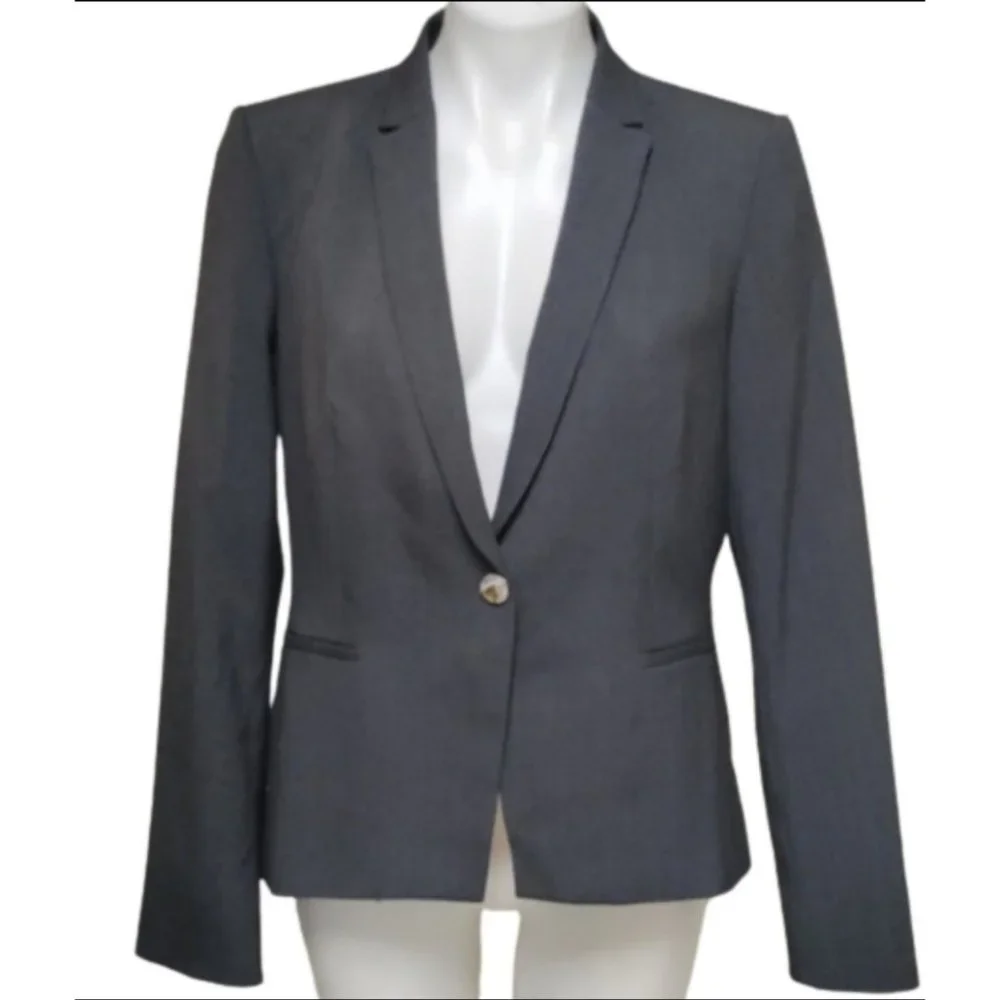 KARL LAGERFELD Paris Gray Blazer Jacket Sz 2 Single Breasted One Button Grey - Picture 1 of 9